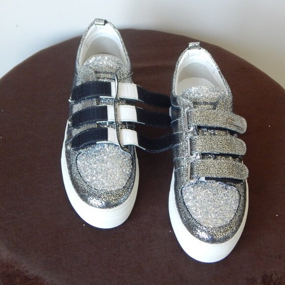 Alessandro Dell’ Acqua Leather Low Top Glitter Silver Sneaker Shoe US 8.5B NIB - Picture 5 of 15